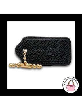COACH HANG TAG Bag Charm Keychain Fob New York Black Crossgrain Leather 1.5"